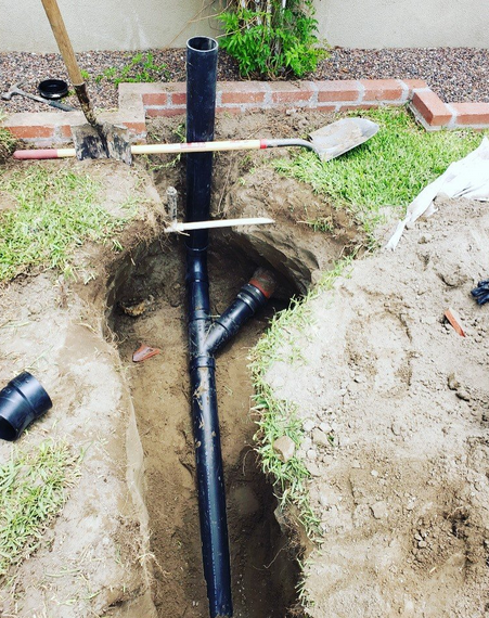 Sewer line repair for a home.