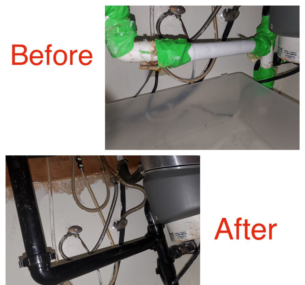 Two images showing water damage before and after professional leak repair.