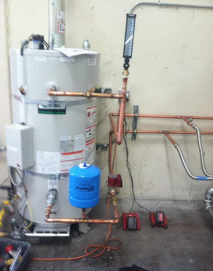 A tank storage water heater.
