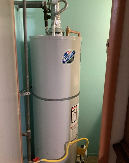 A traditional gasoline water heater.