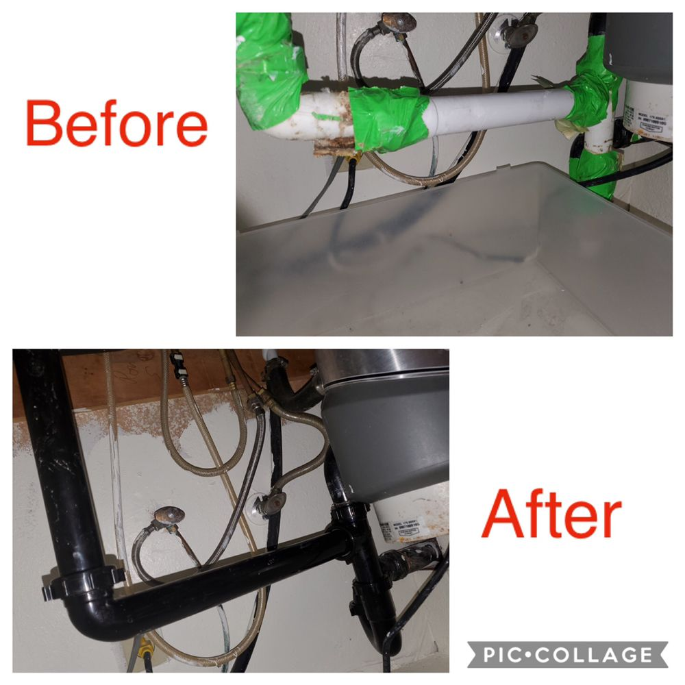 A before and after of fixing a leak by plumbers in Ontario, CA
