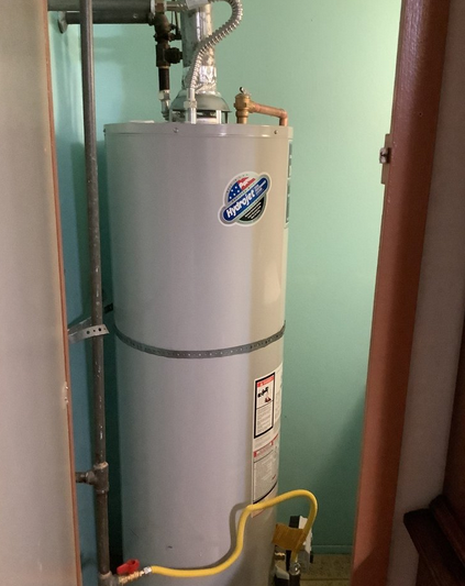 A gasoline water heater.