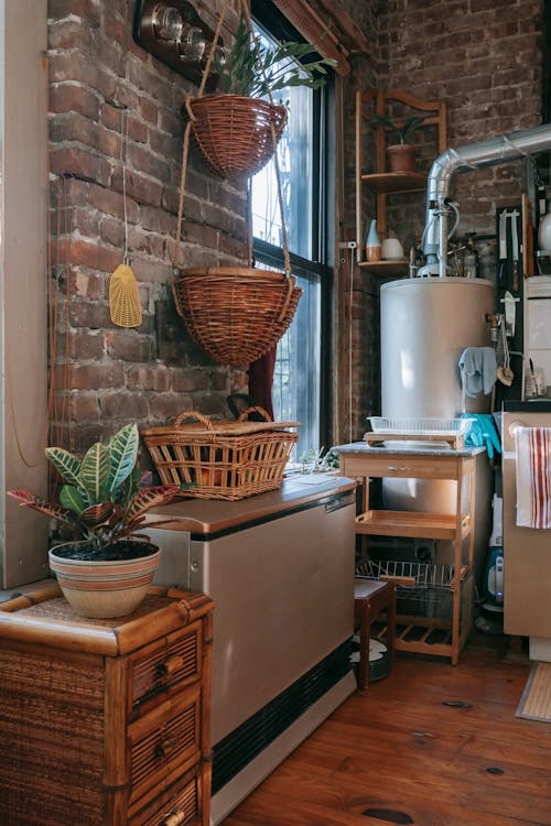 A water heater in a kitchen