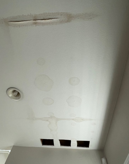 Water leakage in a ceiling.