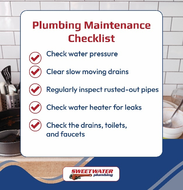 Infographic displaying a homeowner's plumbing maintenance checklist.