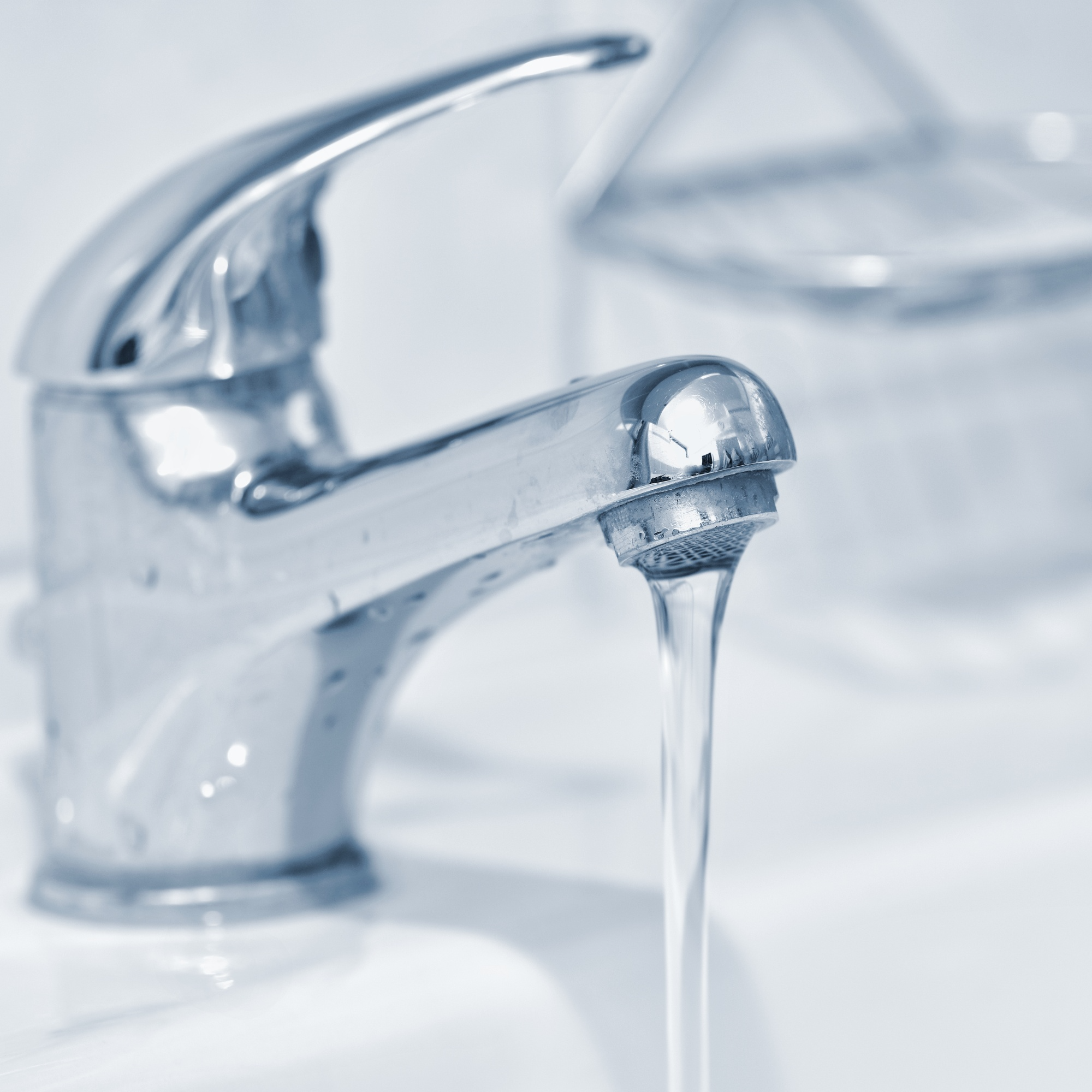 Clean running water from a bathroom faucet.